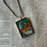 Deer, vintage matchbook illustrations, up-cycled to soldered glass pendant