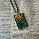 Little bird and flowers, vintage 1930s children's book illustrations upcycled to soldered glass pendant