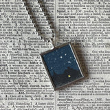 1 Midnight clock, night sky, vintage Dr. Seuss children's book illustrations, up-cycled to soldered glass pendant