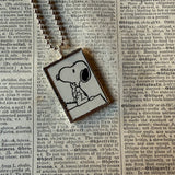Snoopy, comic strip illustrations from vintage Peanuts book, up-cycled to hand-soldered glass pendant