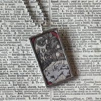 Momento Mori, Skull, owl, vintage illustrations up-cycled to soldered glass pendant