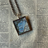 San Francisco, Lake Tahoe vintage map, hand-soldered glass pendant