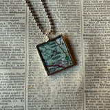 San Francisco, Lake Tahoe vintage map, hand-soldered glass pendant