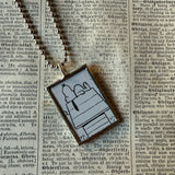 Snoopy, comic strip illustrations from vintage Peanuts book, up-cycled to hand-soldered glass pendant