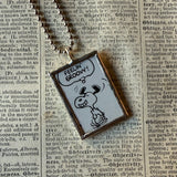 Snoopy, comic strip illustrations from vintage Peanuts book, up-cycled to hand-soldered glass pendant