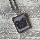 Mama dog and puppy, pug dog, vintage illustrations, up-cycled to soldered glass pendant