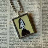 Madeline and Miss Clavel, original illustrations from 1970s vintage book, up-cycled to soldered glass pendant