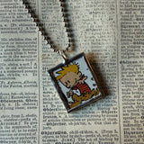 Calvin & Hobbes, original vintage comic book illustrations, upcycled to soldered glass pendant