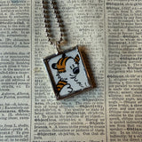 Calvin & Hobbes, original vintage comic book illustrations, upcycled to soldered glass pendant