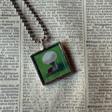 Mushroom and ladybug, vintage children's book illustrations up-cycled to soldered glass pendant