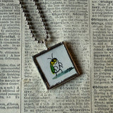 Little bug, steam shovel, vintage chidlren's book illustrations, up-cycled to soldered glass pendant