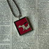 Snoopy, comic strip illustrations from vintage Peanuts book, up-cycled to hand-soldered glass pendant