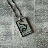 Horse / snake, vintage Loteria card illustrations, up-cycled to soldered glass pendant