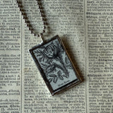 Moss Rose vintage botanical dictionary illustration, upcycled to soldered glass pendant (Copy)
