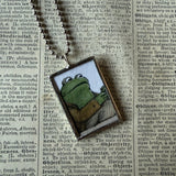 Frog and Toad, vintage children's book illustrations, up-cycled to soldered glass pendant