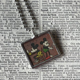 Mickey Minnie Mouse, vintage illustrations, up-cycled to soldered glass pendant
