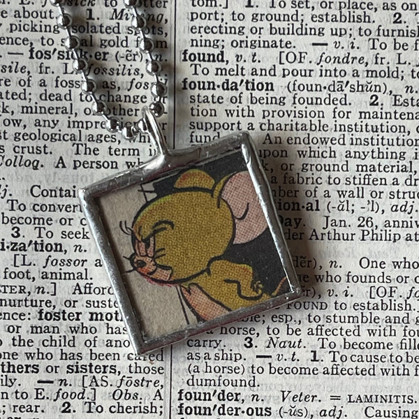 Tom and Jerry comics, original vintage 1970s comic book illustrations, upcycled to soldered glass pendant