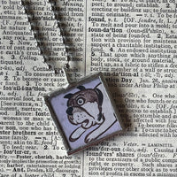 Bulldog, pug dog, vintage illustrations, up-cycled to soldered glass pendant