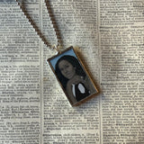 Barack and Michelle Obama portraits - Amy Sherald, Kehinde Wiley paintings, upcycled to soldered glass pendant