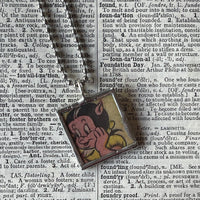 Porky Pig, Petunia, vintage 1960s comic illustration, upcycled to soldered hand-soldered glass pendant 