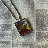 Mama bear, baby bear, vintage children's book illustrations, up-cycled to soldered glass pendant