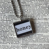 Bee, honey, vintage children's book illustration, upcycled to soldered glass pendant