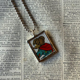 Mama bear, baby bear, vintage children's book illustrations, up-cycled to soldered glass pendant