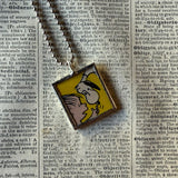 Snoopy, comic strip illustrations from vintage Peanuts book, up-cycled to hand-soldered glass pendant