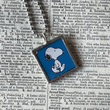 Snoopy, Woodstock, comic strip illustrations from vintage Peanuts book, up-cycled to hand-soldered glass pendant