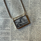 Vintage sea horse illustration, up-cycled to hand-soldered glass pendant