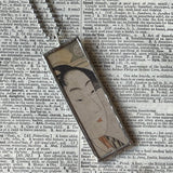 1 Japanese woodblock prints, geisha, up-cycled to hand-soldered glass pendant