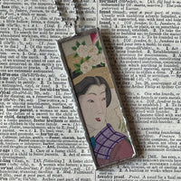 1 Japanese woodblock prints, geisha, up-cycled to hand-soldered glass pendant