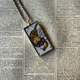 Calvin & Hobbes, original vintage comic book illustrations, upcycled to soldered glass pendant