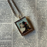 Cat, Kitten, Kitty, vintage children's book illustrations, up-cycled to soldered glass pendant