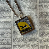 Fox under a full moon, vintage illustration, up-cycled to soldered glass pendant