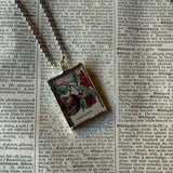 Persimmon and pomegranate vintage fruit illustrations up-cycled to soldered glass pendant