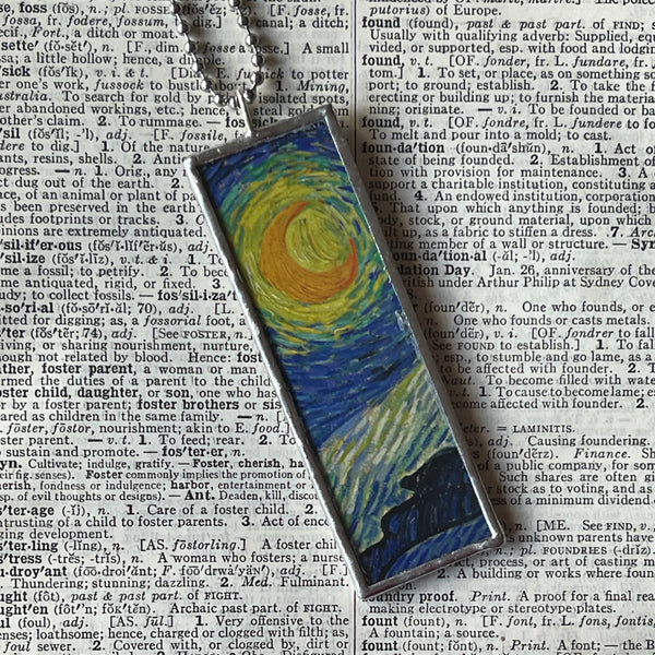 1 Starry Night, Vincent Van Gogh, post-Impressionism, upcycled to hand soldered glass pendant