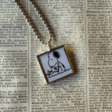 Snoopy, comic strip illustrations from vintage Peanuts book, up-cycled to hand-soldered glass pendant
