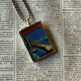 Vintage San Francisco Bay Bridge and Ferry Building illustrations, upcycled hand soldered glass pendant