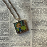 Calvin & Hobbes, original vintage comic book illustrations, upcycled to soldered glass pendant