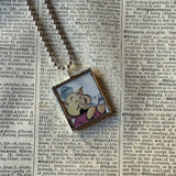 Three little pigs, vintage illustration, upcycled to soldered glass pendant