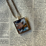 Three little pigs, vintage illustration, upcycled to soldered glass pendant