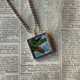 Alligator, vintage children's book illustrations, up-cycled to soldered glass pendant