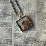 Vintage San Francisco Cable Car illustrations, upcycled hand soldered glass pendant