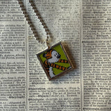 Calvin & Hobbes, original vintage comic book illustrations, upcycled to soldered glass pendant