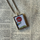 Goldbug car, vintage chidlren's book illustrations, up-cycled to soldered glass pendant