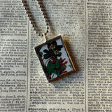 Little squirrel and flowers, vintage illustrations, up-cycled to soldered glass pendant