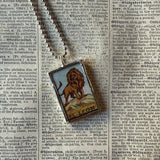 Elephant and Lion vintage Loteria card illustrations, up-cycled to soldered glass pendant