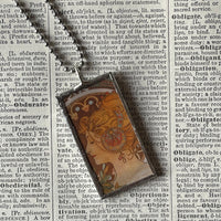 1 Alphonse Mucha art nouveau woman painting, upcycled to hand-soldered glass pendant