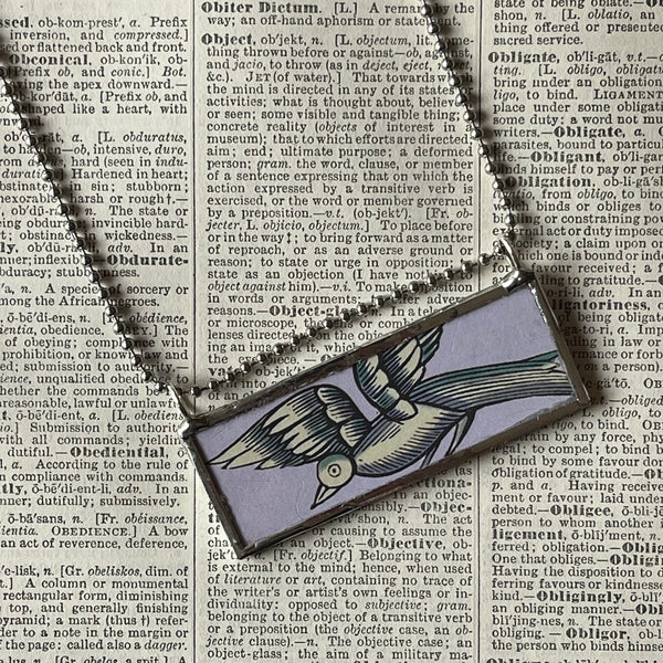 1 Vintage bird illustration, up-cycled to hand-soldered glass pendant